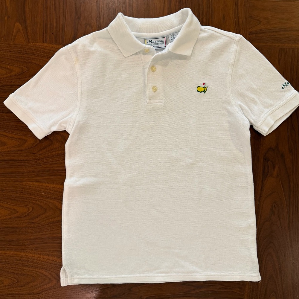 Masters White Kids Polo Shirt with Embroidered Logo Size Medium 12/14